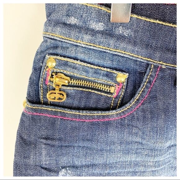 Echo‎ Red Juniors Mini Jean Skirt w/ Patches NWT - Picture 6 of 12